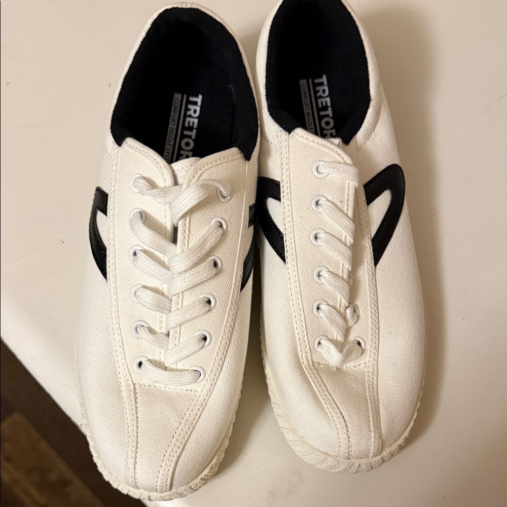 Tretorn White and Black Canvas Sneakers